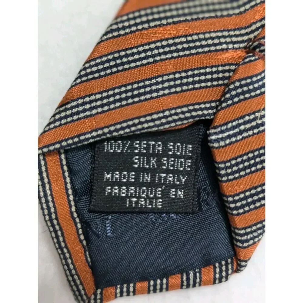 Vintage GIORGIO ARMANI 100% Silk Orange‎ Black Striped Men's Necktie Tie Italy
